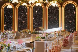 Illuminated ballroom with arched starlight windows